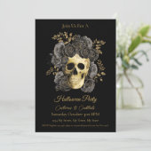 Gotische schedel Zwart & Goud Rozen Halloween Part Kaart (Staand voorkant)