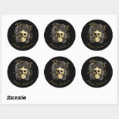Gotische schedel Zwart & Goud Rozen Halloween Ronde Sticker (Vel)