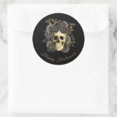 Gotische schedel Zwart & Goud Rozen Halloween Ronde Sticker (Tas)