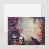 Gotische schedel zwart vlinder bloemen Halloween Feestdagenkaart (Voorkant / Achterkant)
