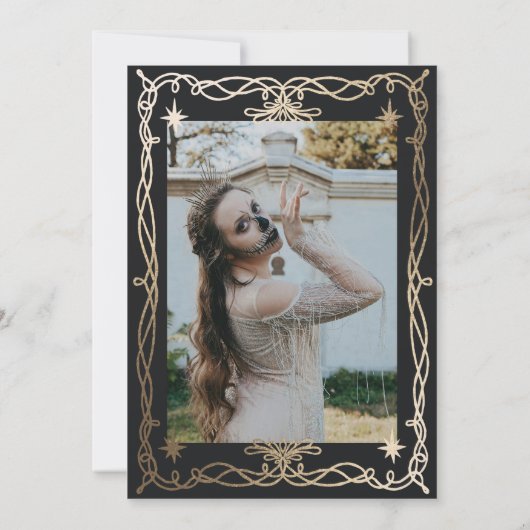 Gotische schedel zwart Vrijgezellenfeest Kaart (Achterkant)