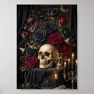 Gotische Schedel Zwarte Rozen Donker Victoriaans H Poster