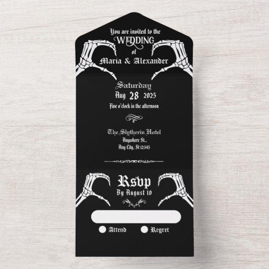 Gotische schedelhart all in one uitnodiging (Binnen)