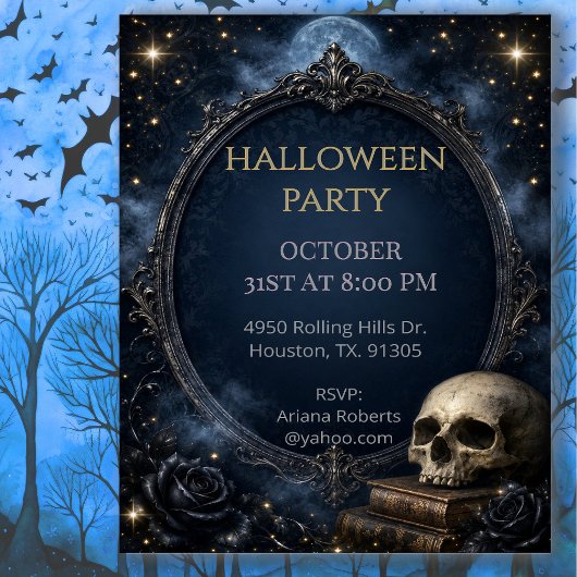 Gotische Schedelmaan Halloween Soiree Kaart