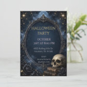 Gotische Schedelmaan Halloween Soiree Kaart (Staand voorkant)