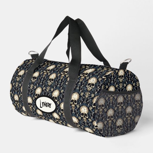 Gotische Schedels Blauwe Bloemen Plunjezak (Rechterhoek)