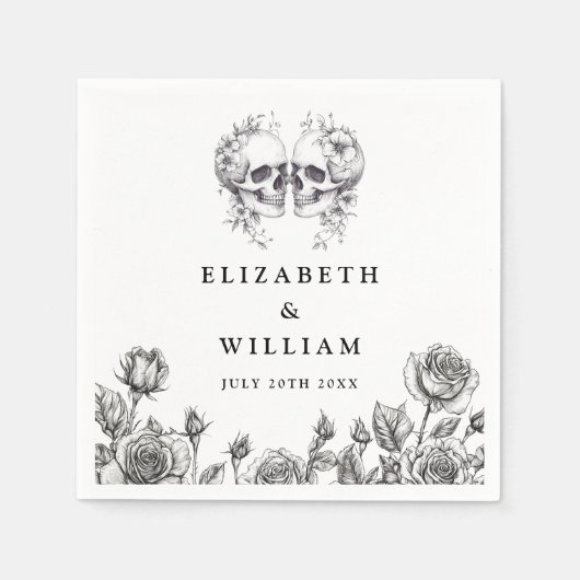 Gotische schedels Bloemen Elegante Gothic bruiloft Servet (Voorkant)