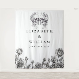 Gotische schedels Bloemen Foto Booth Achtergrond Wandkleed