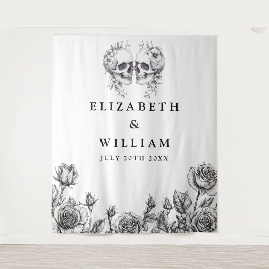 Gotische schedels Bloemen Foto Booth Achtergrond Wandkleed (Voorkant)