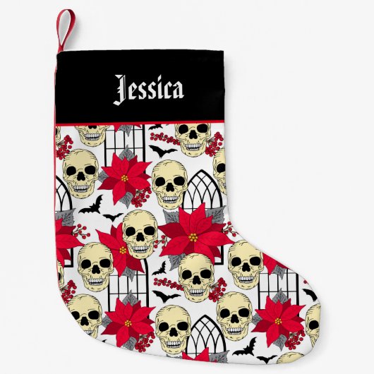 Gotische schedels en bloemen gemodelleerd kleine kerstsok (Voorkant)