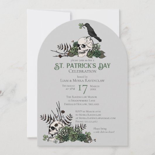 Gotische schedels en klavers St Patrick's Celebrat Kaart (Voorkant)