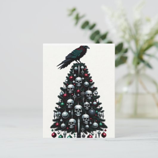 Gotische schedels en Raven Kerstboom Briefkaart (Staand voorkant)