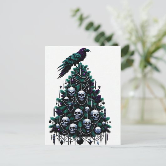 Gotische schedels en Raven Kerstboom Briefkaart (Staand voorkant)