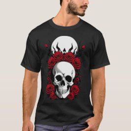 Gotische schedels en rode bloemen Basic Dark T-Shi T-shirt