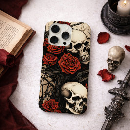 Gotische schedels en rode rozen iPhone 15 pro case