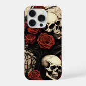 Gotische schedels en rode rozen iPhone hoesje (Achterkant)
