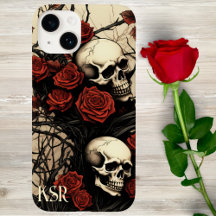 Gotische schedels en rode rozen monogram 