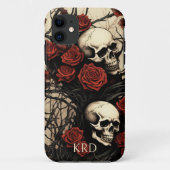 Gotische schedels en rode rozen Monogram Case-Mate iPhone Case (Achterkant)