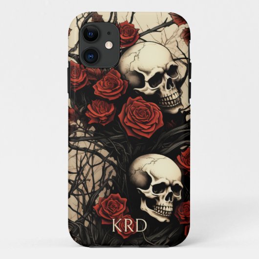 Gotische schedels en rode rozen Monogram Case-Mate iPhone Case (Achterkant)