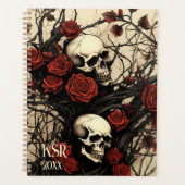 Gotische schedels en rode rozen monogram planner (Voorkant)