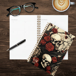 Gotische schedels en rode rozen Monogram Planner