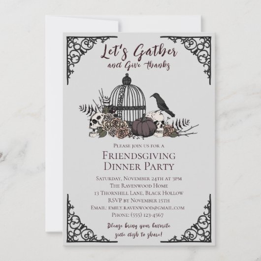 Gotische schedels en Rozen geven Bedankt Friendsgi Kaart (Voorkant)