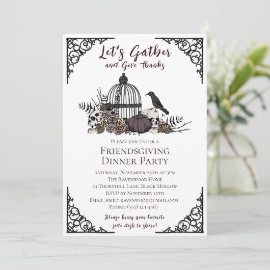 Gotische schedels en Rozen geven Bedankt Friendsgi Kaart (Staand voorkant)