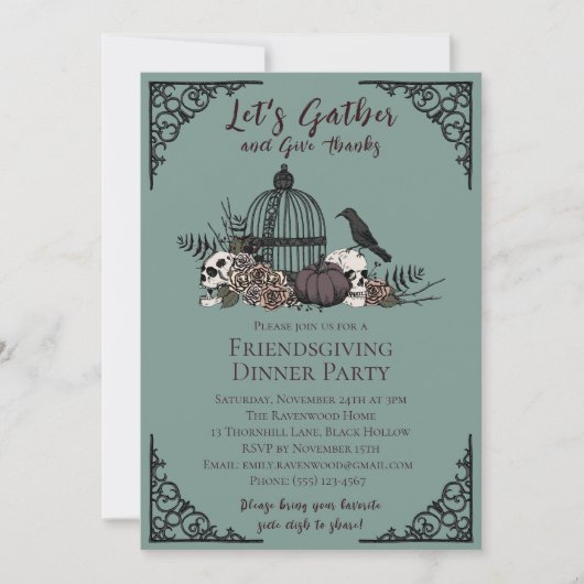 Gotische schedels en Rozen geven Bedankt Friendsgi Kaart (Voorkant)