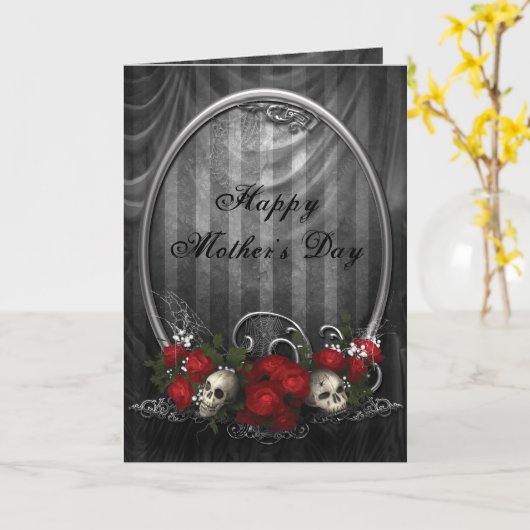 Gotische schedels en Rozen Moederdag Kaart (Gele Bloem)
