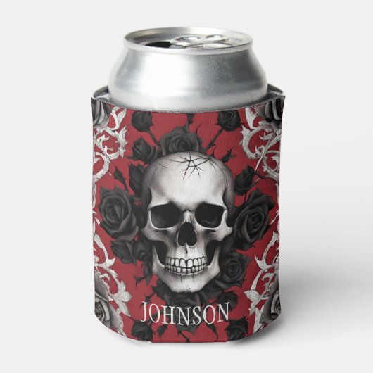 Gotische schedels en zwarte Rozen Monogram Blikjeskoeler (Blikje Voorkant)