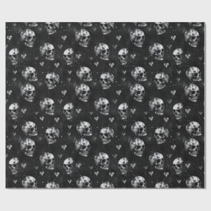 Gotische schedels & harten Zwart Cadeaupapier