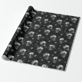 Gotische schedels & harten Zwart Cadeaupapier (Uitgerold)