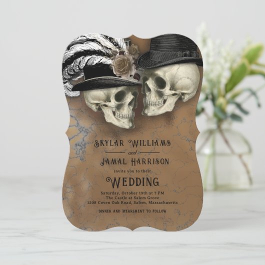 Gotische schedels in Petten bruiloft Kaart (Staand voorkant)