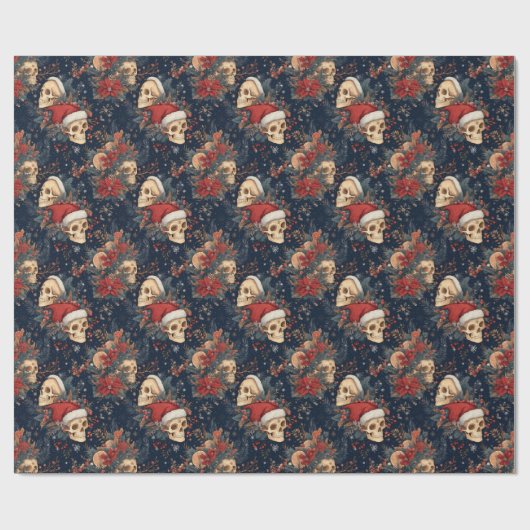Gotische schedels in Santa Hats Kerstmis Cadeaupapier (Vlak)