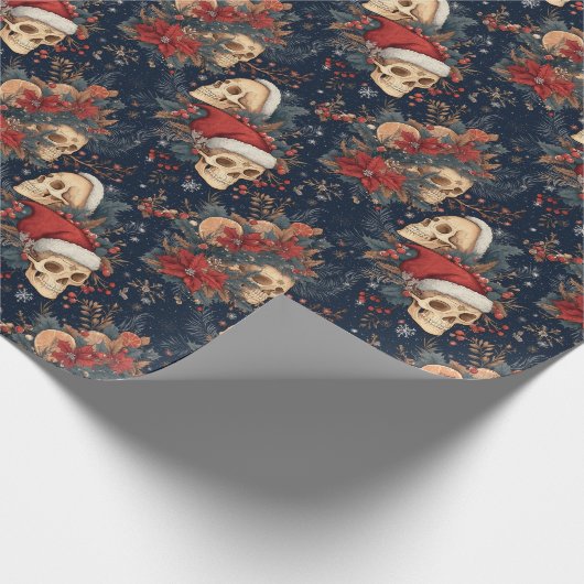 Gotische schedels in Santa Hats Kerstmis Cadeaupapier (Hoek)
