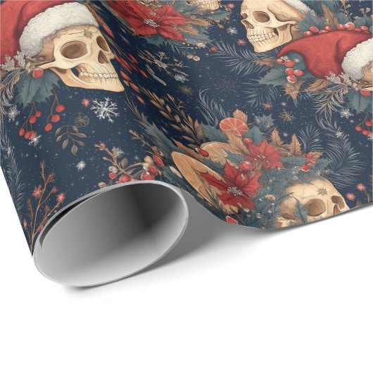 Gotische schedels in Santa Hats Kerstmis Cadeaupapier (Rol Hoek)