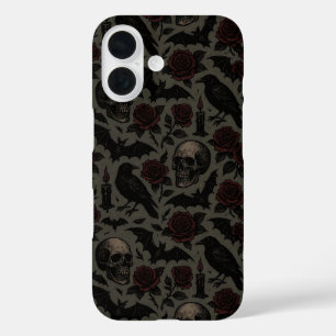 Gotische schedels, kraaien en Rozen iPhone 16 Hoesje