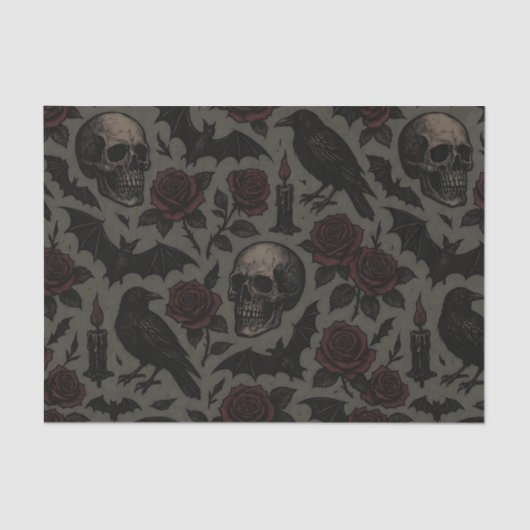 Gotische schedels, kraaien en Rozen Tissuepapier (Voorkant)