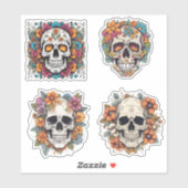 Gotische Schedels met Bloemen Set Sticker (Vel)
