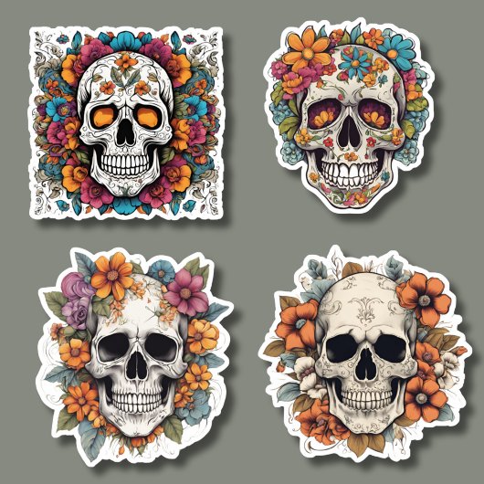Gotische Schedels met Bloemen Set Sticker
