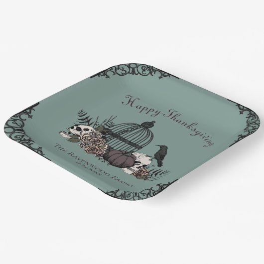 Gotische schedels, pompoen & herfstbladeren Thanks Papieren Bordje (Gebogen)
