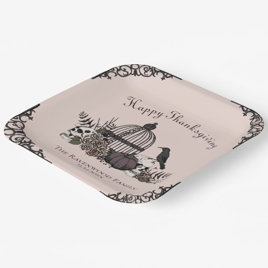 Gotische schedels, pompoen & herfstbladeren Thanks Papieren Bordje (Gebogen)