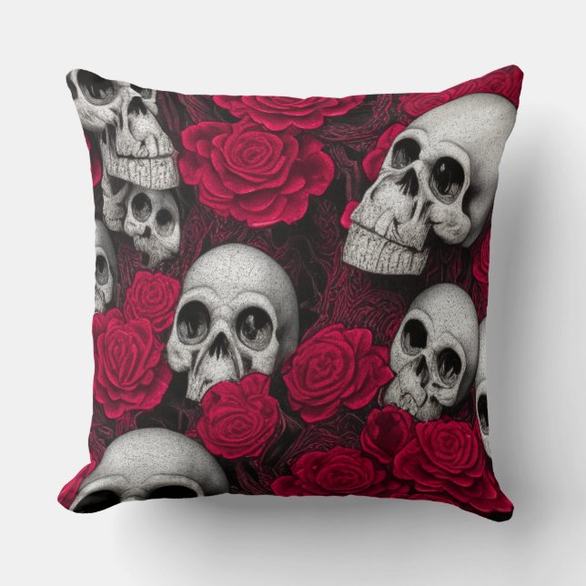  Gotische schedels Red Roses Garden Kussen (Voorkant)