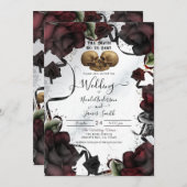 Gotische schedels Rode rozen Witte Halloween bruil Kaart (Voorkant / Achterkant)