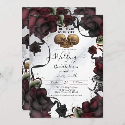 Gotische schedels Rode rozen Witte Halloween bruil Kaart (Voorkant / Achterkant)