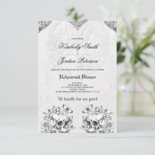 Gotische Schedels Sombere Donkere Huwelijksproefav Kaart (Staand voorkant)