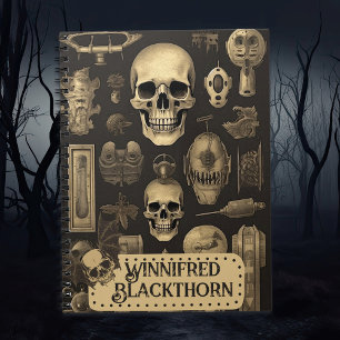  Gotische schedels, Spooky Halloween Monogram Notitieboek