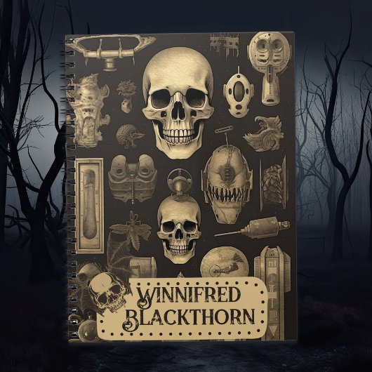  Gotische schedels, Spooky Halloween Monogram Notitieboek