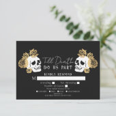 Gotische schedels tot de dood bruiloft RSVP Informatiekaartje (Staand voorkant)