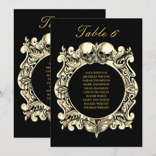 Gotische schedels Trouwplattegrond Tafelnummer (Voorkant / Achterkant)